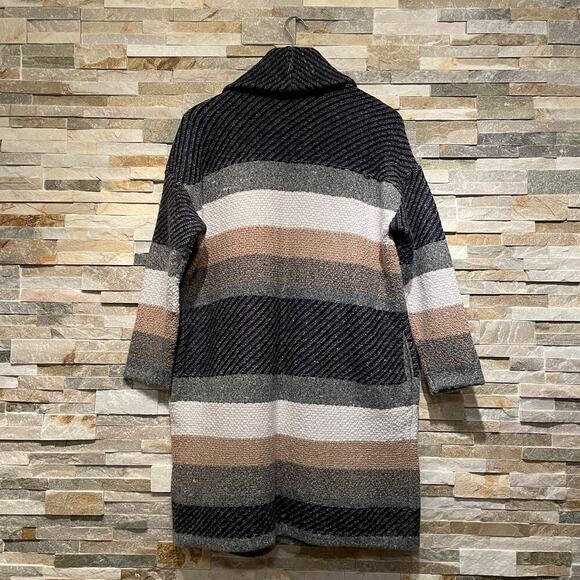 Chico’s 1P, M Open Front Cardigan | Striped Knit, Neutral Fall, Cozy Shawl NWOT - Picture 4 of 11
